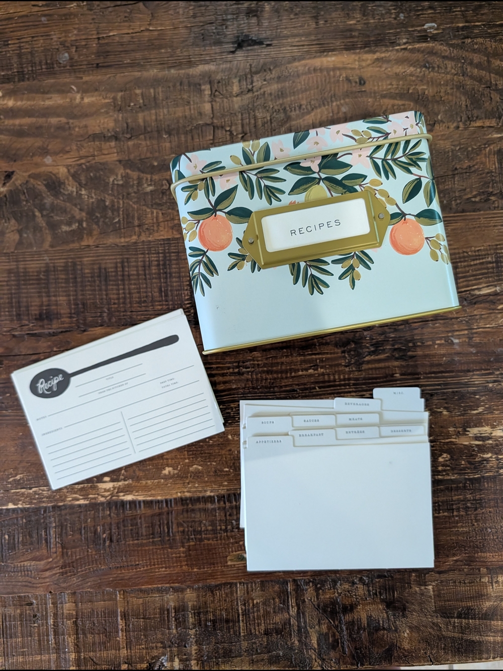 Rifle Paper Co. Light Blue Floral Recipe Tin with Citrus Motif